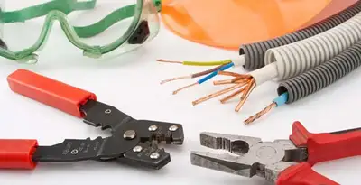 Electrical wiring repair with professional tools and safety equipment in Riegelsville, PA